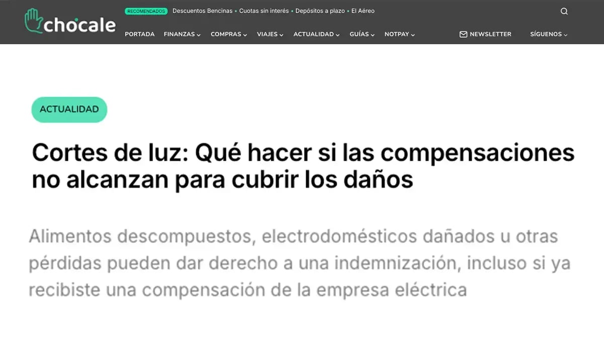 Titular de Chócale: qué hacer si las compensaciones por cortes de luz no alcanzan para cubrir los daños.