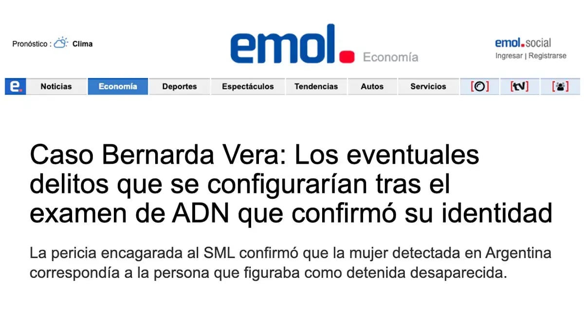 Titular de Emol Economía sobre el Caso Bernarda Vera: los eventuales delitos tras el examen de ADN que confirmó su identidad.