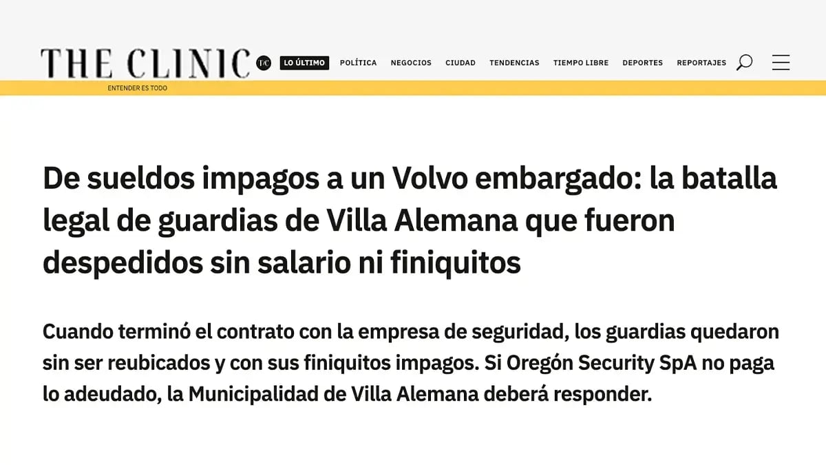 Titular de The Clinic: la batalla legal de guardias de Villa Alemana despedidos sin salario ni finiquitos.