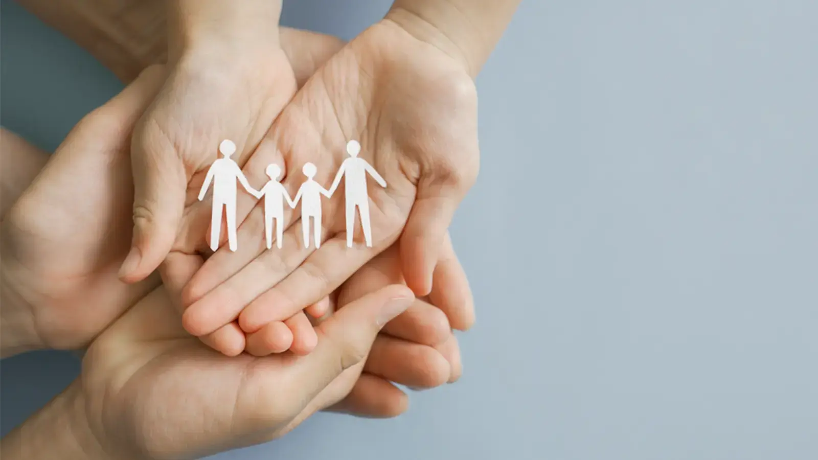 Ley de conciliación. Conjunto de manos con un recorte de una familia de papel.
