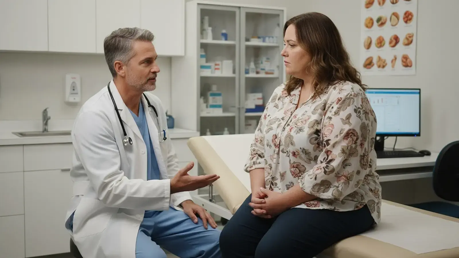 Despido con licencia médica. Doctor hablando con una paciente